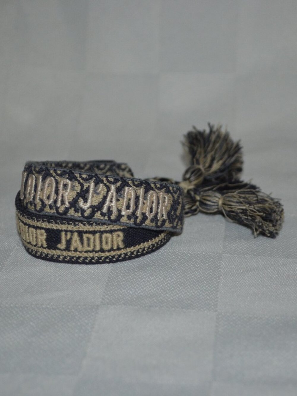 $420 J'ADIOR Dior Navy Blue Dior Oblique Embroidery Bracelet Set